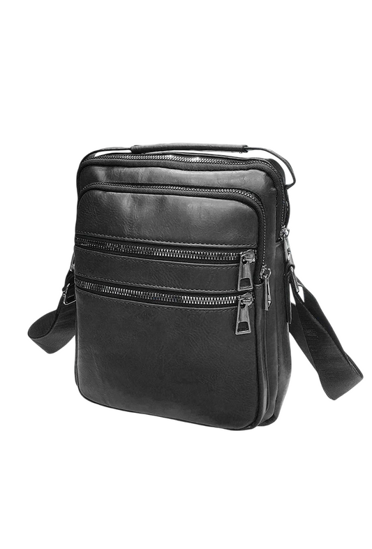 Leather Shoulder Bag Top Handle Crossbody Bag Men Multiple Zipper Pockets Bag
