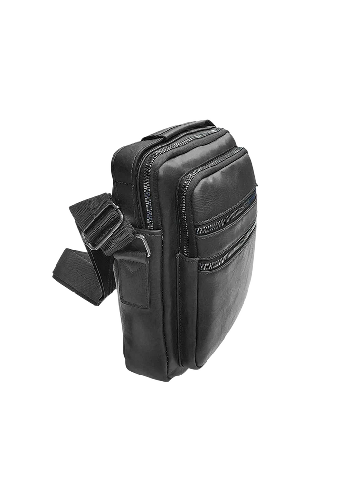 Leather Shoulder Bag Top Handle Crossbody Bag Men Multiple Zipper Pockets Bag